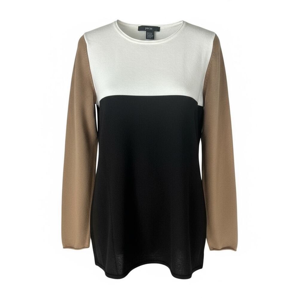 EUC PER SE by Carlisle $325 Tan Cream, Brown Colorblocked Crewneck Sweater Large